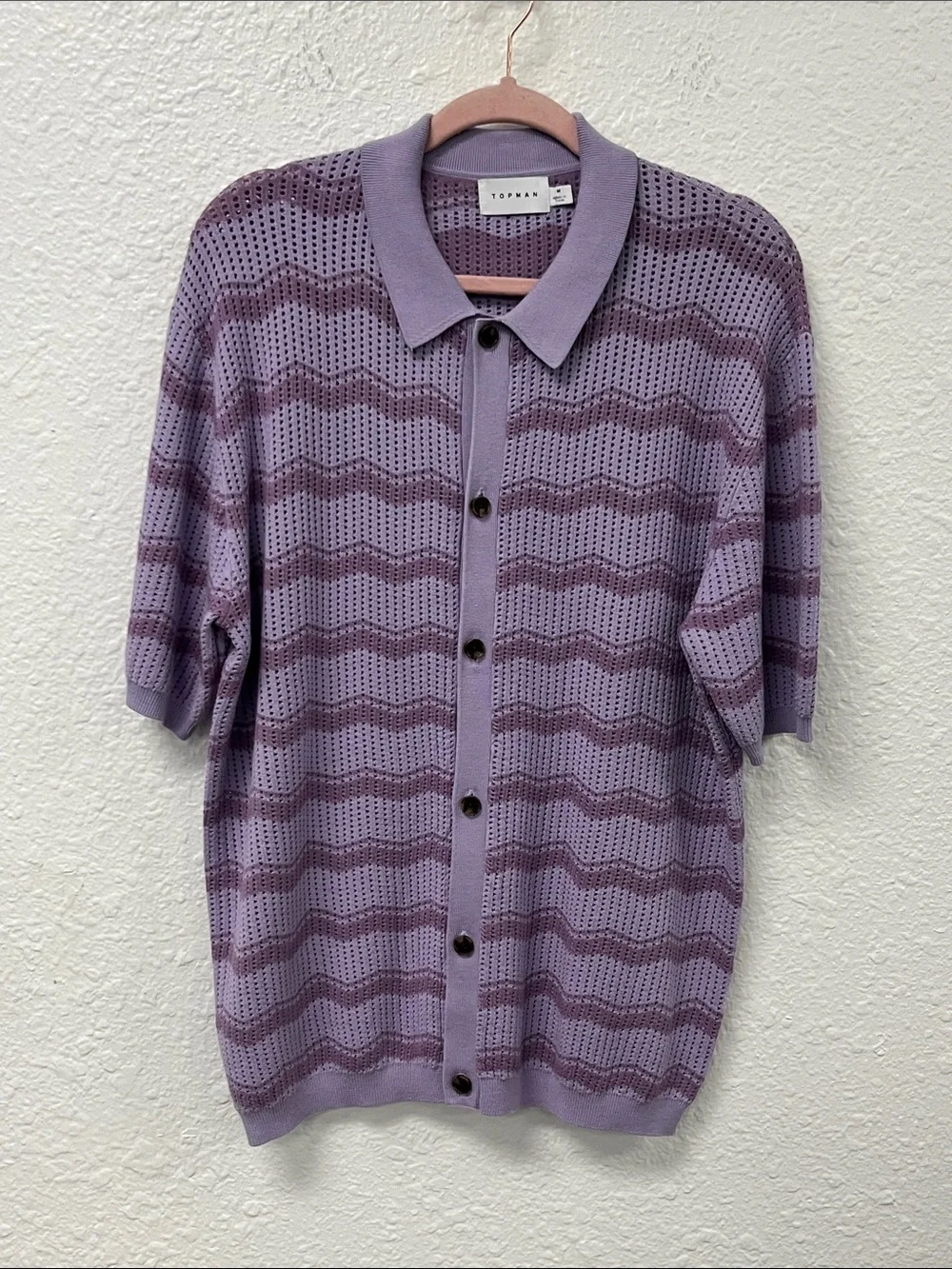 Topman Lilac Wave Knit Button-Up Cardigan ##1221